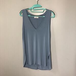 Babaton womens M sky blue v neck tank top rayon blend casual side slits flowy